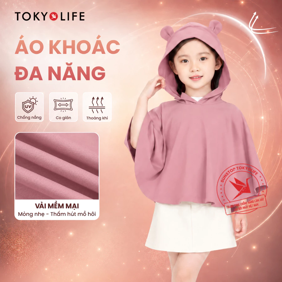 Áo khoác đa năng chống nắng trẻ em TOKYOLIFE tai gấu trang trí đi học đi chơi 40006067
