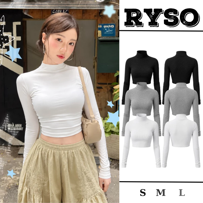 Áo Croptop Tay Dài Cổ Lọ Kiểu Dáng Ôm Body Tôn Dáng Chất Thun Gân Mịn Mát TD04 RYSO STORE