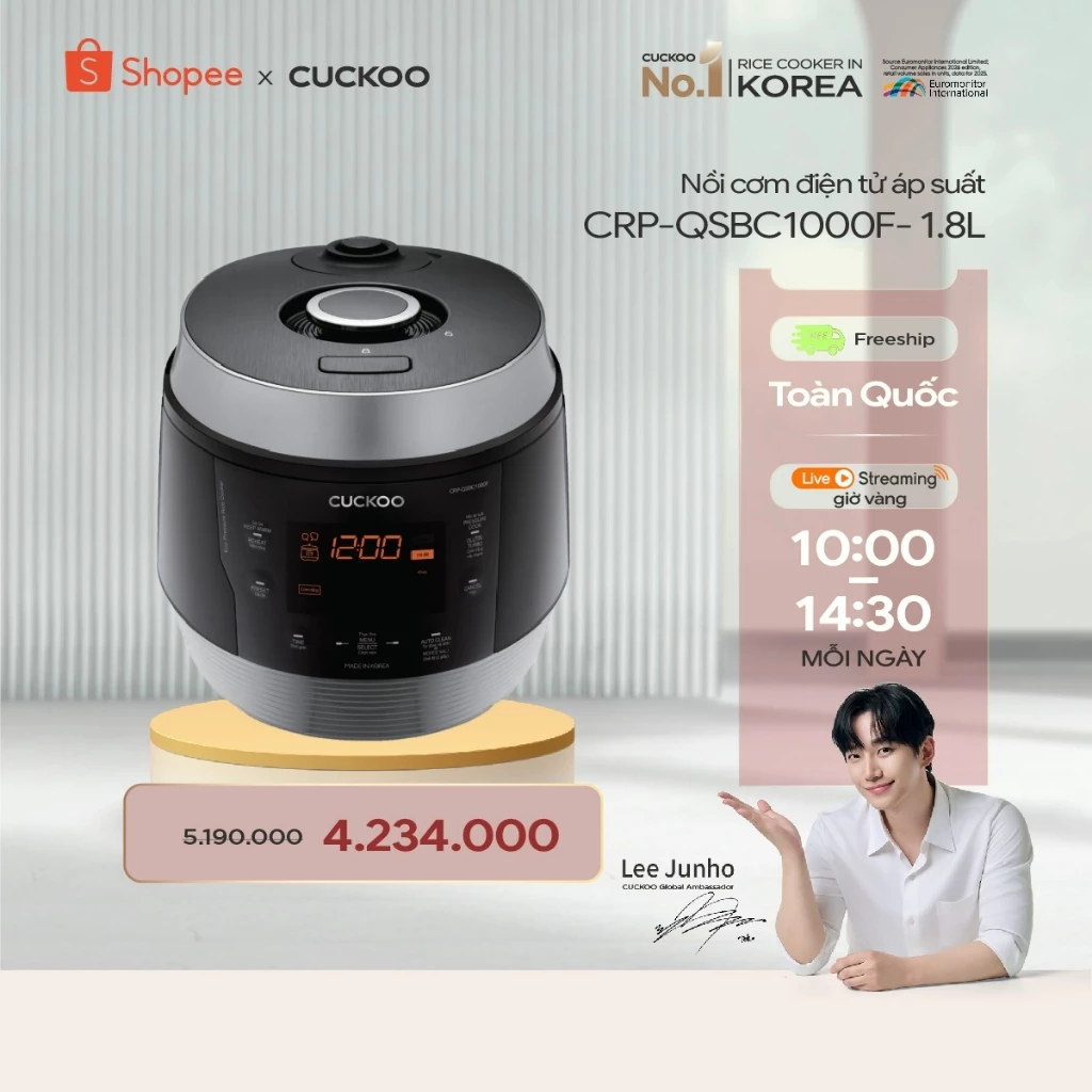 Nồi Cơm Điện Tử Áp Suất Cuckoo CRP-QSBC1000F – 1.8 Lít- Tiếng Việt - Lòng nồi phủ men  Xwall - Sản xuất tại Hàn Quốc