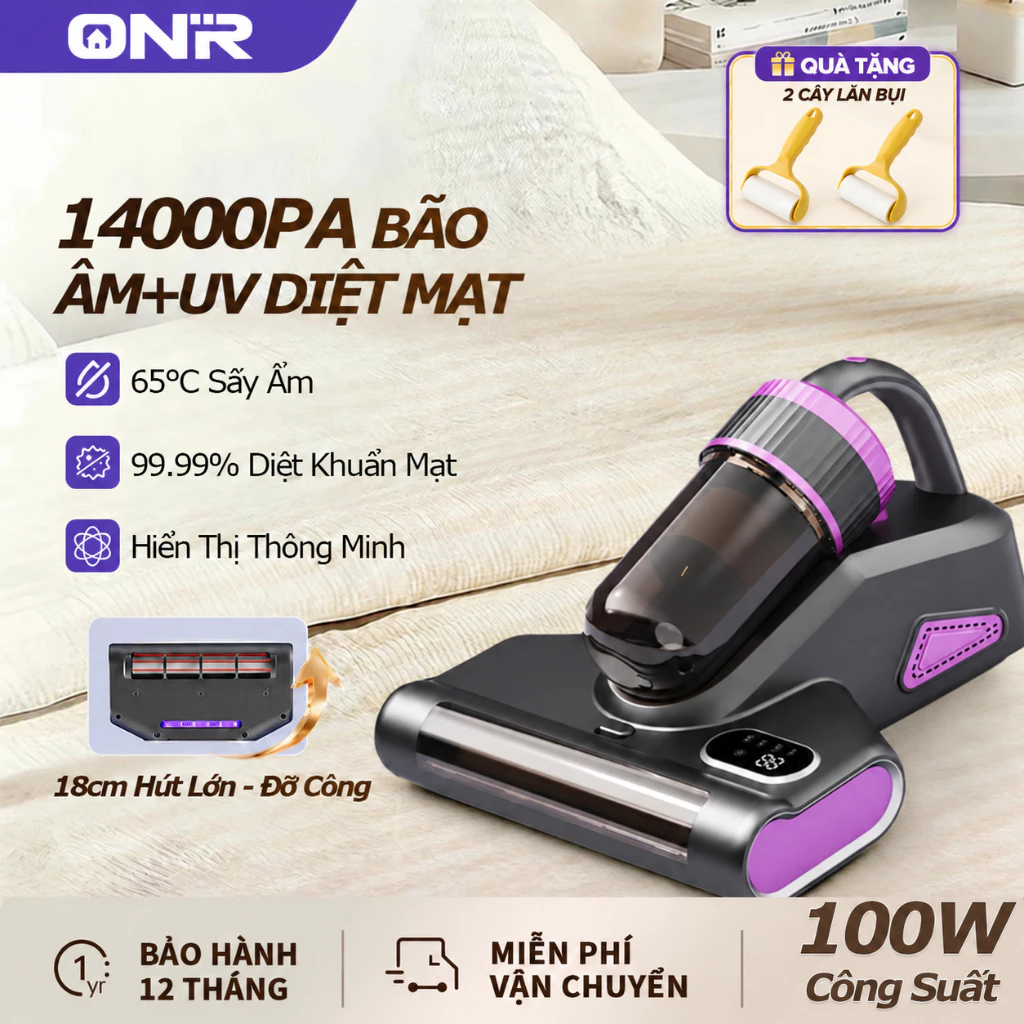 ONR-Máy Hút Bụi Nệm Không Dây Cầm Tay 14KPa, Diệt Mạt Máy Hút Mạt, UV Diệt Khuẩn, Thiết Kế Con Lăn