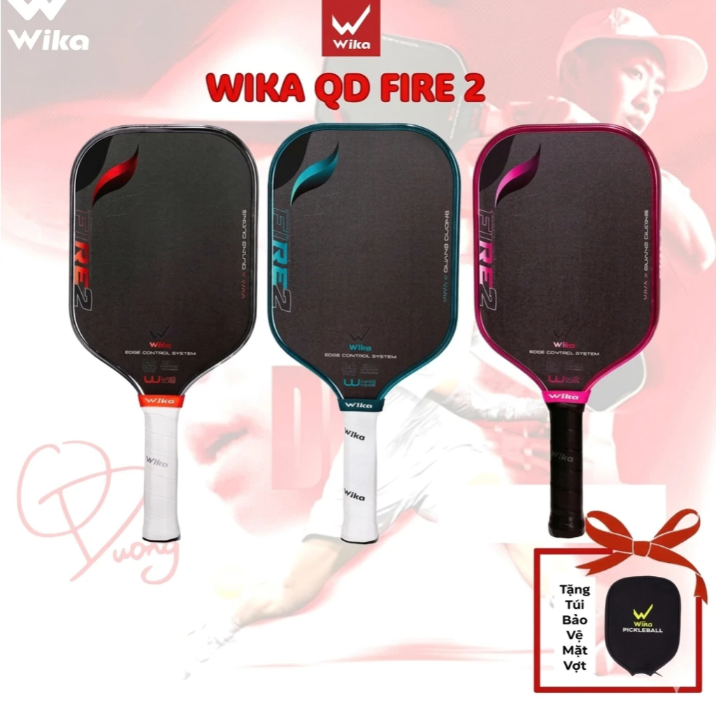 Vợt Pickleball Wika QD Fire 2 Chính Hãng, Bề Mặt Carbon XK100 Siêu Nhám Bám Bóng Tốt