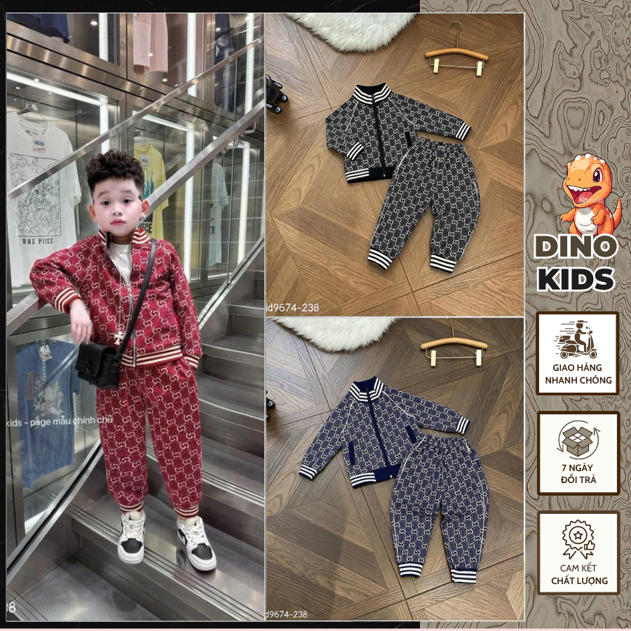 Bộ Nỉ Bé Trai Có Khóa Họa Tiết Monogram 3 Màu Mới Nhất_ Bộ Nỉ Cho Bé In Họa Tiết Cao Cấp