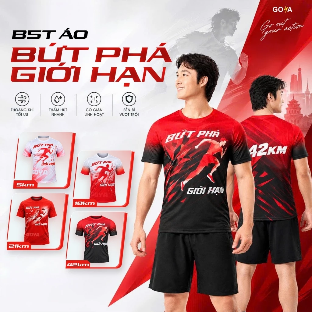 [Ver 4] Áo Thể Thao Chạy Bộ Bứt Phá Giới Hạn Goya 4 Cự Li - Thoáng Khí, Mềm Mại, Thấm Hút Mồ Hôi