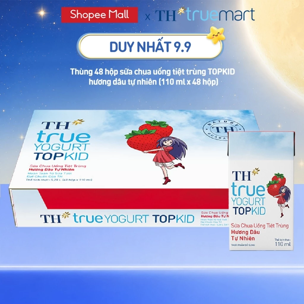 Thùng Sữa Chua Uống Tiệt Trùng TH true YOGURT TOPKID milk Hương Dâu 110ml (48 Hộp)