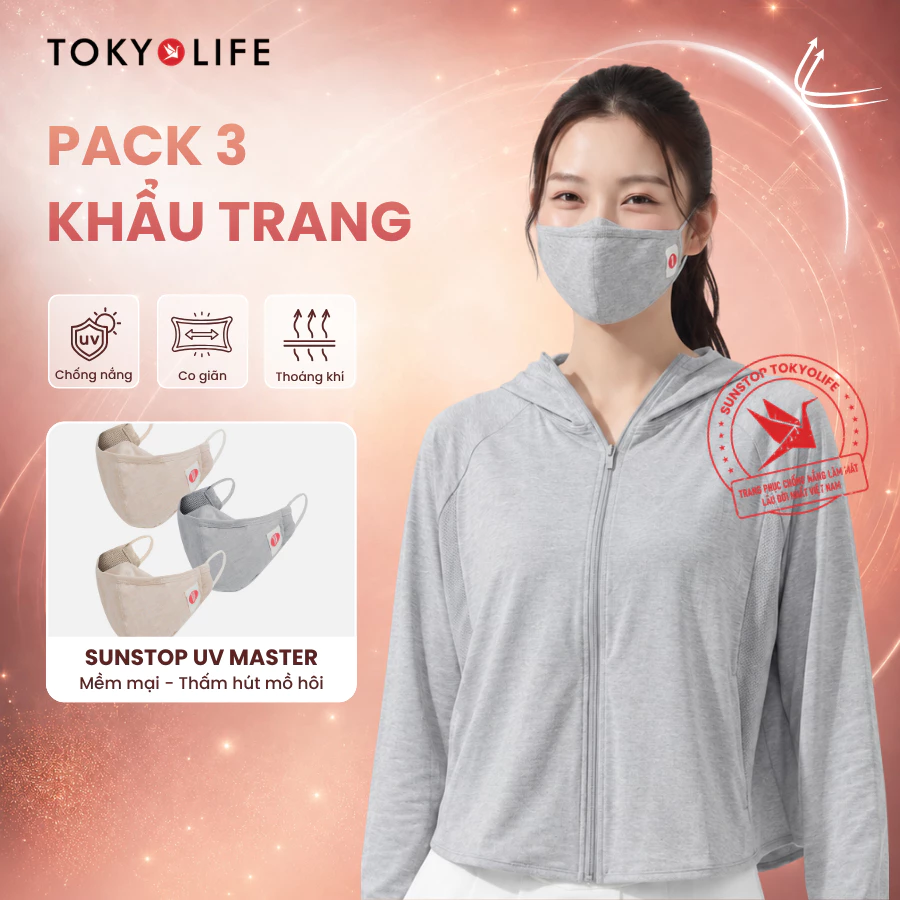[GIAO MÀU NGẪU NHIÊN] Khẩu trang chống nắng NỮ SunStop UV Master Gói 3 chiếc TOKYOLIFE 40000886