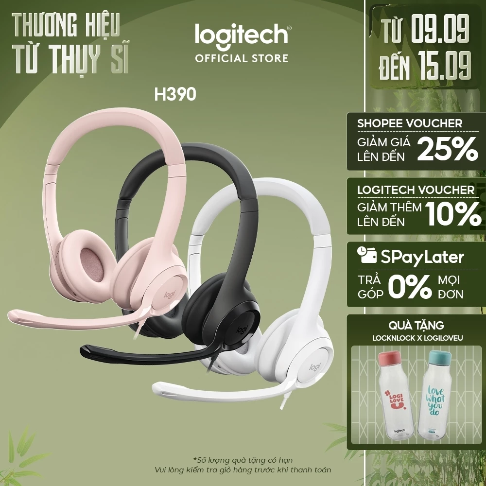 Tai nghe có dây Logitech H390 - Mic giảm ồn, quai đeo, chụp tai có đệm, kết nối USB-A