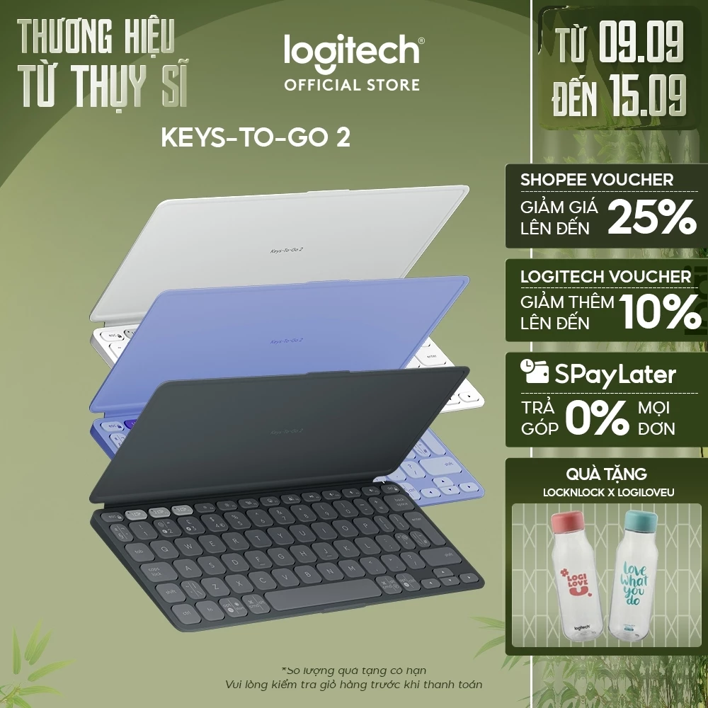 Bàn phím Bluetooth Logitech Keys To Go 2 - Siêu mỏng nhẹ 222g, đa thiết bị, Win | macOS