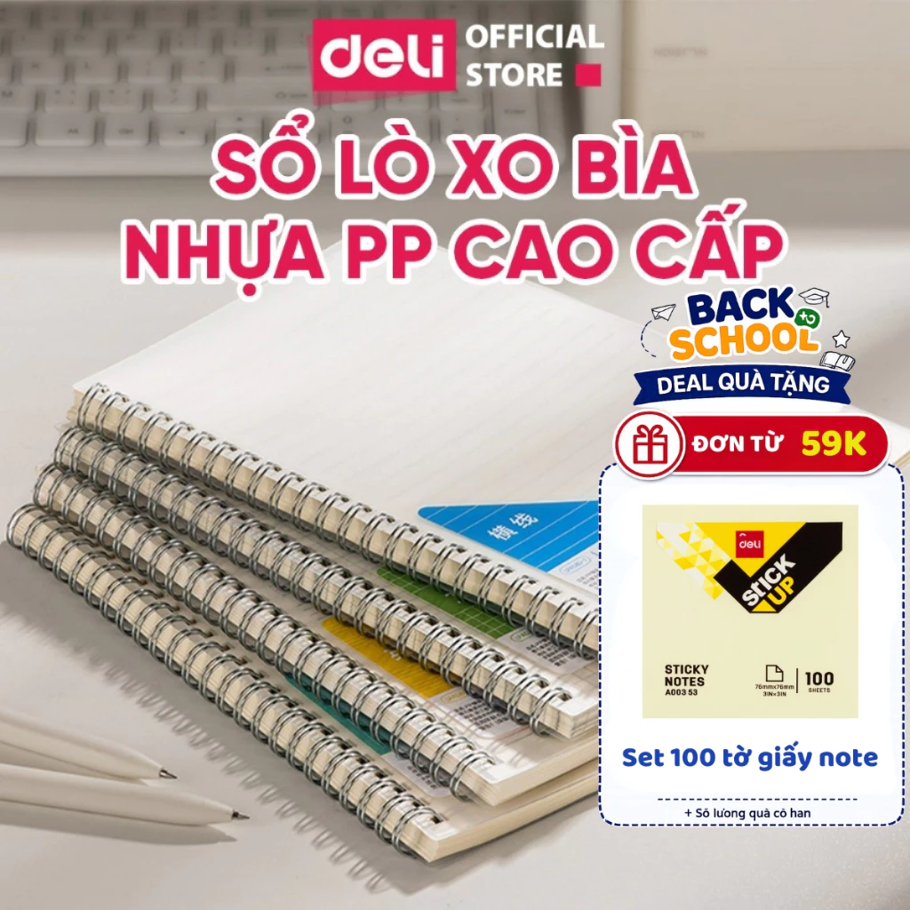 [🔥15/9 TẶNG GIẤY NOTE] Sổ Lò Xo A5/B5 Deli Bìa PP Trong Cao Cấp Chống Nước Sổ Ghi Chép Học Sinh Sinh Viên Văn Phòng