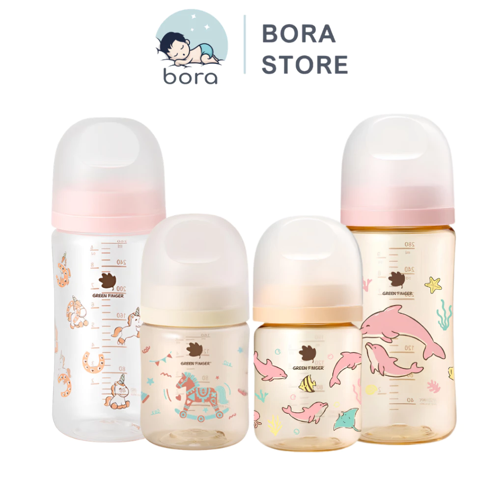 [MẪU MỚI 2026] Bình sữa Green Finger chính hãng cho bé nhựa PA/PPSU 160ml/280ml hoạ tiết dễ thương, được chọn núm