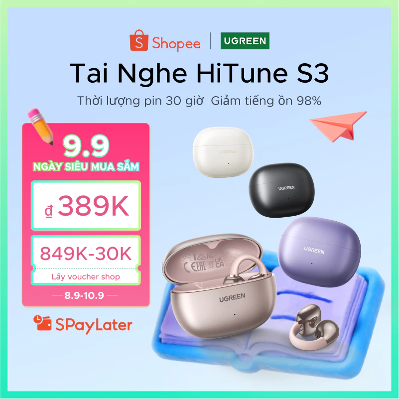UGREEN S3 Tai nghe Bluetooth 5.4|Thiết kế kẹp tai| nhét tai mở,|Âm thanh tích hợp| Giọng nói HD, Giảm tiếng ồn cuộc gọi