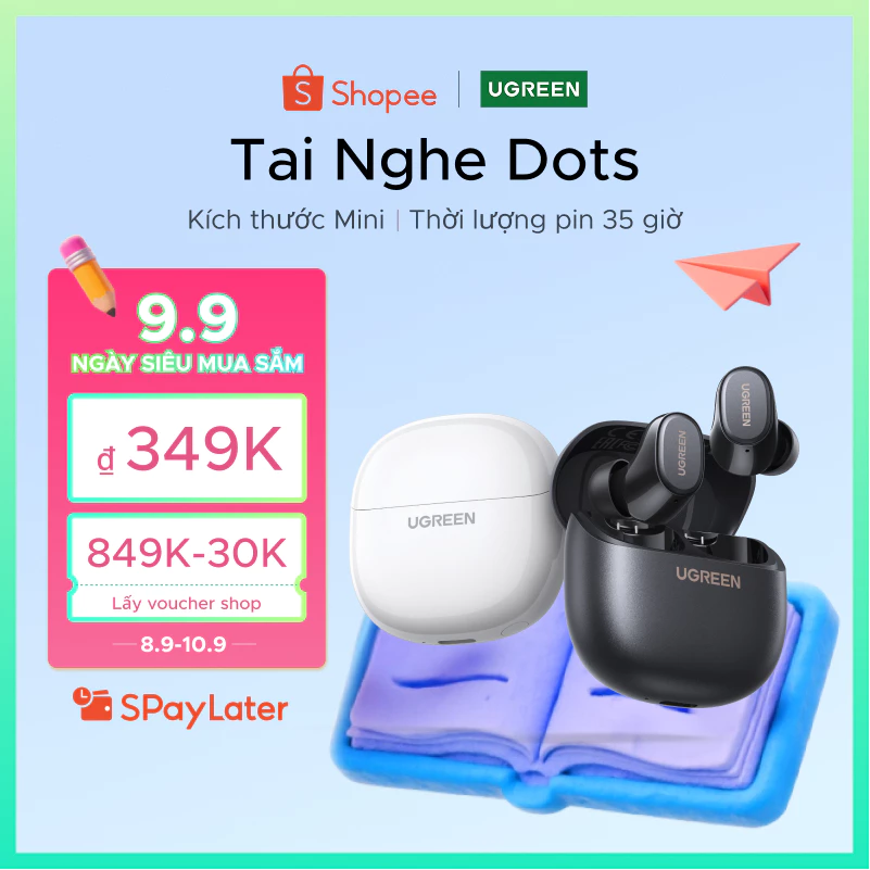 Tai nghe UGREEN Dots Bluetooth 6.0TWS Hỗ trợ 2 Mic Bộ mã âm thanh AAC / SBC Âm thanh âm thanh Hi-Pure Âm thanh không