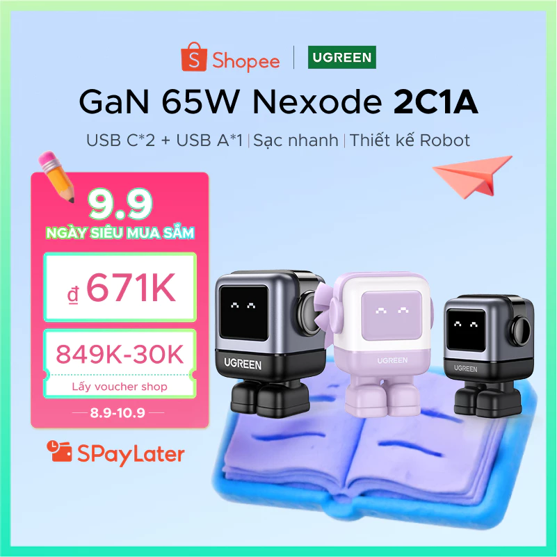 UGREEN Củ sạc nhanh Nexode Robot UGREEN Uno 30W 65W Cho iPhone 16 Pro max | Công nghệ GaN Củ Sạc Công nghệ PD3.0
