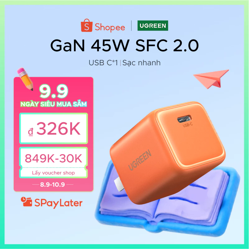 [[Samsung]Bộ sạc UGREEN Mini GaN 45W 1 USB C Nexode Bộ sạc nhanh nhanh cho Samsung S25 Ultra S24 Galaxy A36 A56 A06