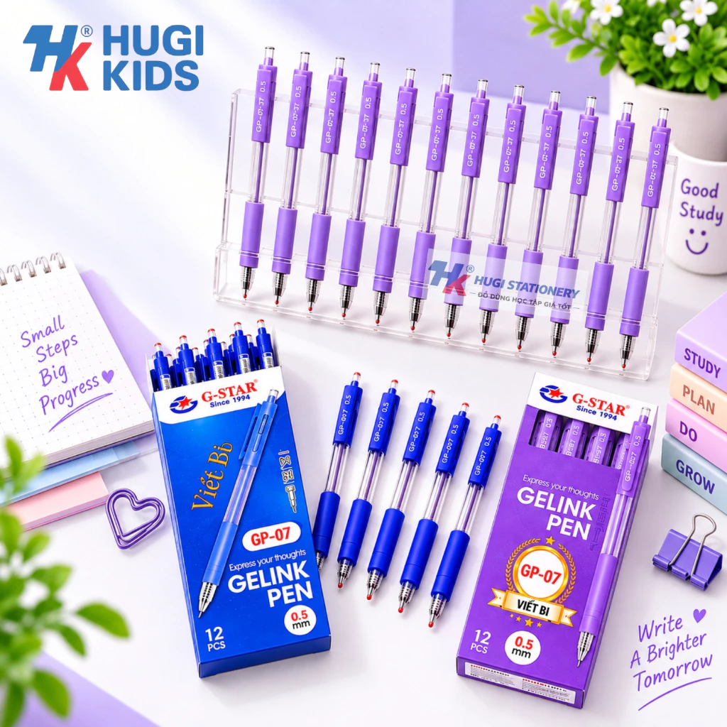 Combo 6/12/24 Bút Gel Đầu Bấm Gstar GP-07 – Ngòi 0.5mm, Viết Êm Trơn, Mực Đậm Đều