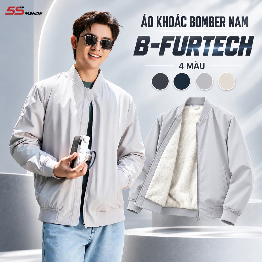 [GIÁ MỞ BÁN]Áo Khoác Bomber Nam B-FurTech 5S FASHION Lót Lông Dày Dặn, Ấm Áp, Thiết Kế Basic Dễ Mặc M0AKB26013
