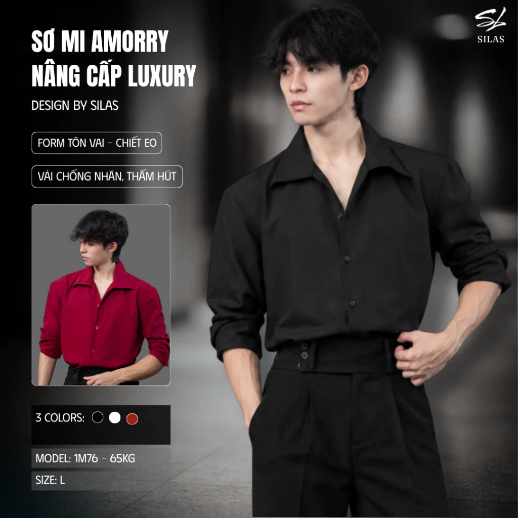 (Deal Tặng Hộp) (Form Tôn Vai) Áo Sơ Mi SILAS Amorry Trơn Nâng Cấp Cotton Lạnh Cổ Bẻ Chiết Eo - ASLC2