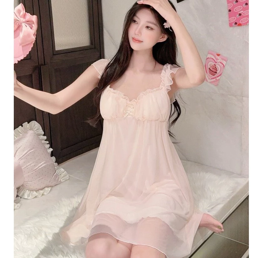 Đầm Ngủ Ren LICERIA 3187 Quyến Rũ Có Đệm Ngực Chất Cotton Lưới,Phong Cách Công Chúa Gợi Cảm