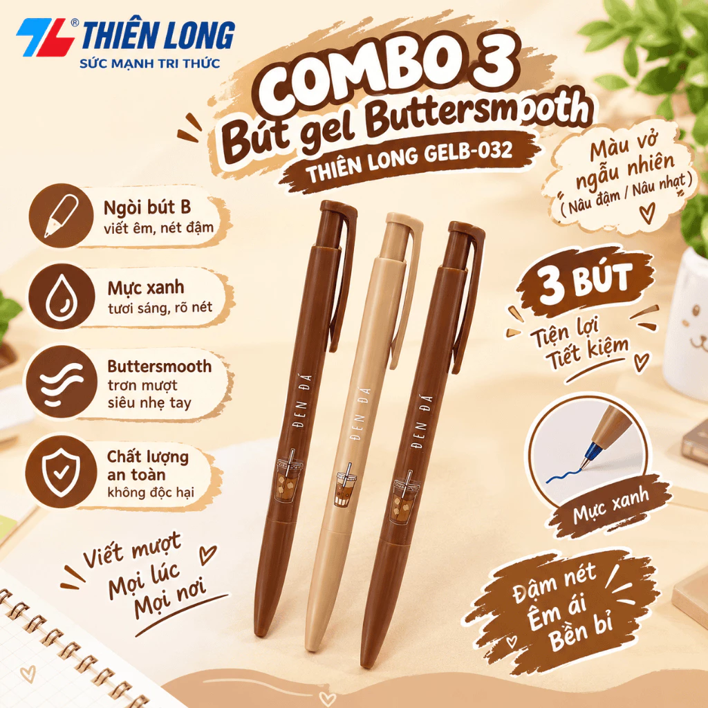 [Hàng Tặng Không Bán] COMBO 3 Bút gel B - Buttersmooth Gel Thiên Long GELB-032
