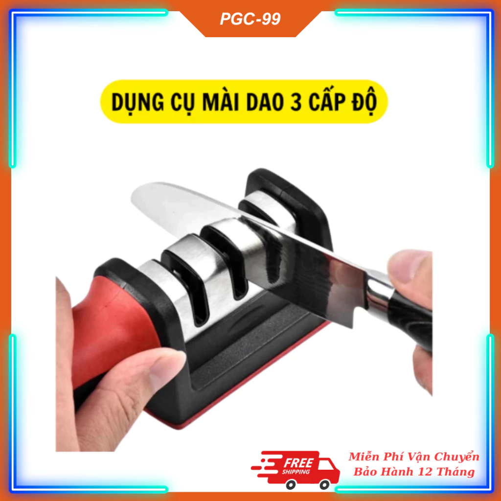 Dụng cụ mài dao kéo 3 cấp độ nhỏ gọn đa năng kết cấu bằng thép không rỉ kết hợp nhựa siêu bền