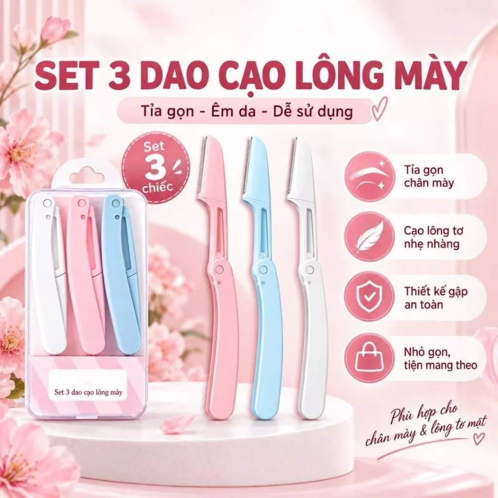 [ ComBo 3 ] Dao Cạo Lông Mày Gấp Gọn Kèm Hộp VINALUXURY Tỉa Chân Mày Tóc Mái Chuẩn Đẹp An Toàn Cho Nữ
