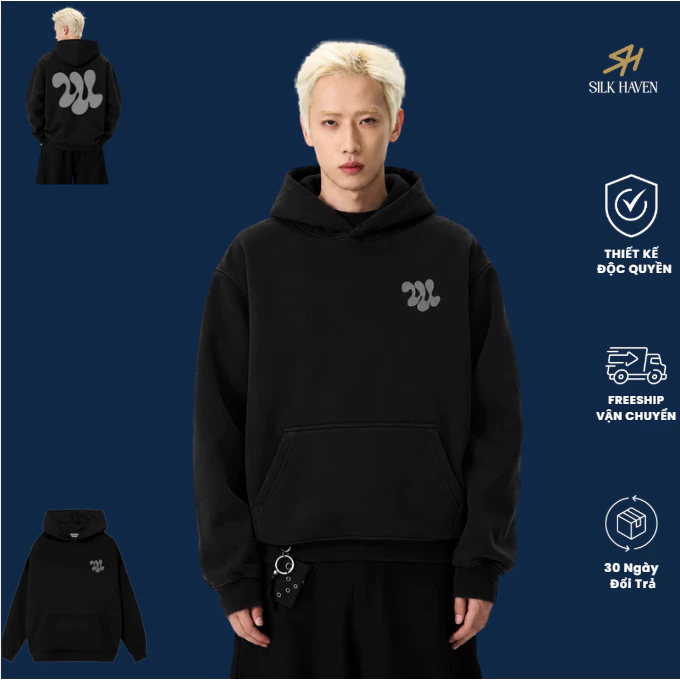 Áo Hoodie nỉ cotton chính phẩm -SILK HAVEN - Áo khoác Nỉ chất cotton dày dặn form xuông rộng