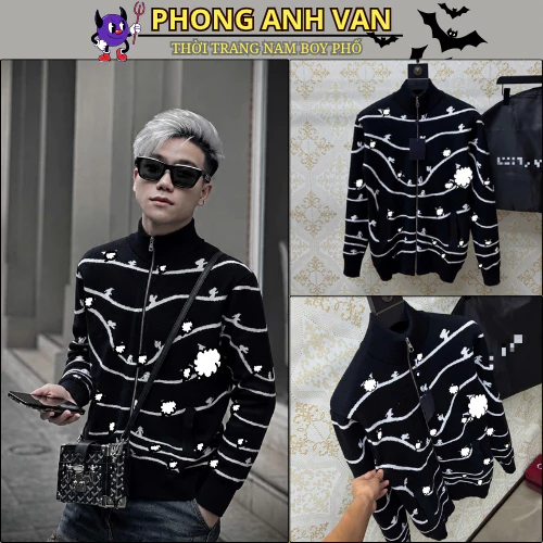 Áo Khoác Len Nam Nữ Low Dêtt Vân Phối LoGo Cao Cấp - Áo Khoác Nam Nữ Len Pha Sợi Dệt