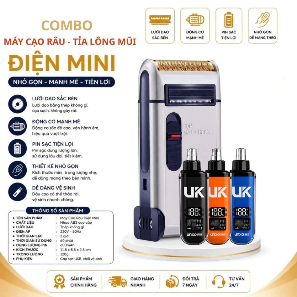 [ COMBO ] Máy cạo râu + Máy Tỉa Lông Mũi VINALUXURY tích điện pin trâu thiết kế nhỏ gọn chắc chắn