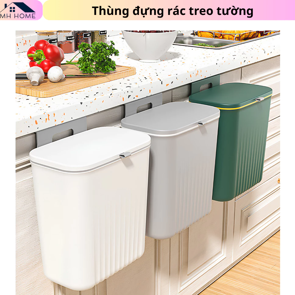 Thùng Rác Treo Tường Nhà Bếp 12L Có Nắp Vỏ Sò Thông Minh - Thùng Rác Treo Cánh Cửa Tủ Chống Mùi Tiện Lợi MH