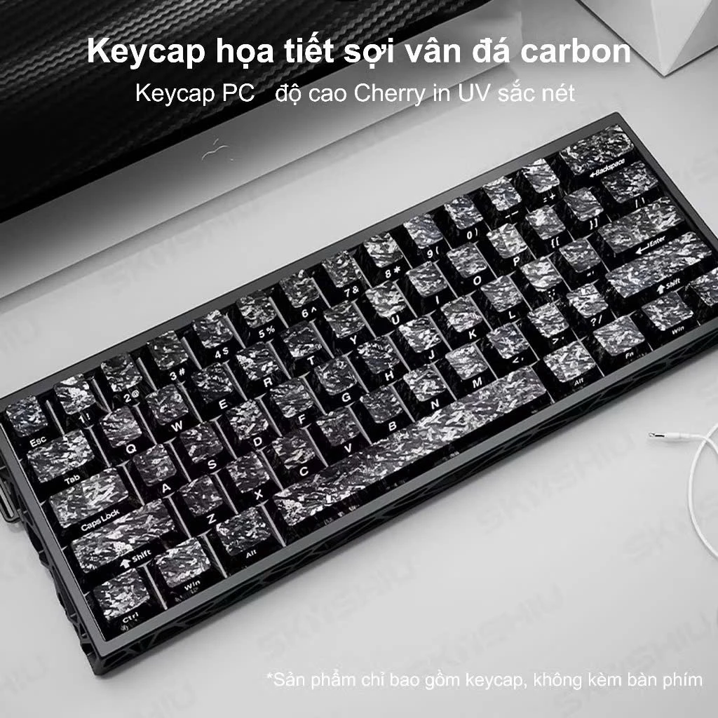 Keycap Xuyên Led Crystal Carbon Nhựa PC Họa Tiết Vân Carbon Fiber Clear Cherry Profile