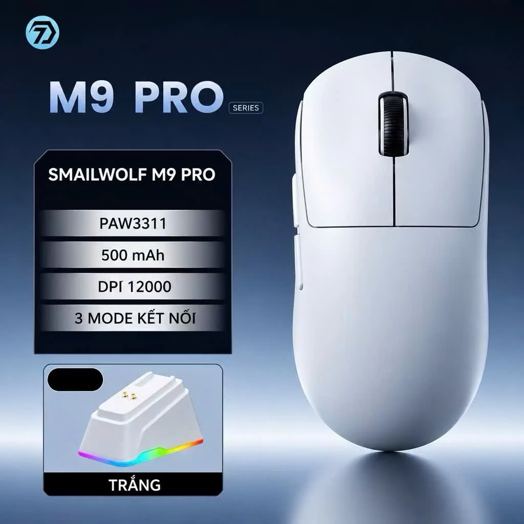 Chuột Gaming không dây Smail WOLF M9-M9 Pro Dock sạc - PAW 3311 chuyên game