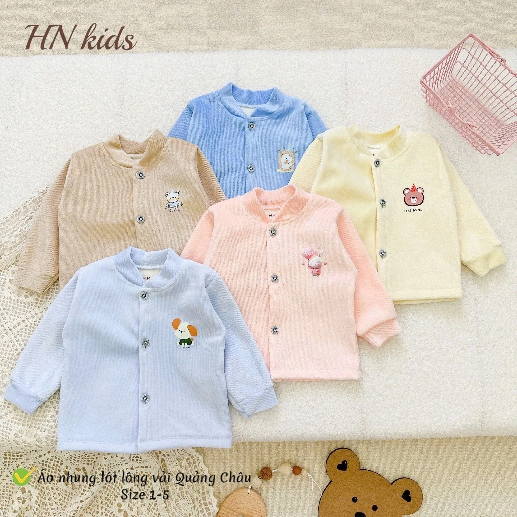 [HN Kids] Áo khoác nhung bomber cao cấp màu trơn trần bông vải QC dày dặn siêu nhẹ ấm áp cho bé