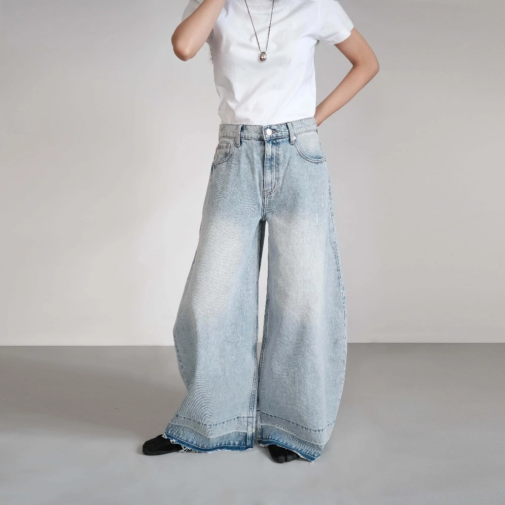 Quần Jeans Cạp Trễ Ống Rộng Nữ, Quần Jeans Form Rộng, Ống Suông May Lai Kiểu - BALLOON JEANS - THE J STUDIO