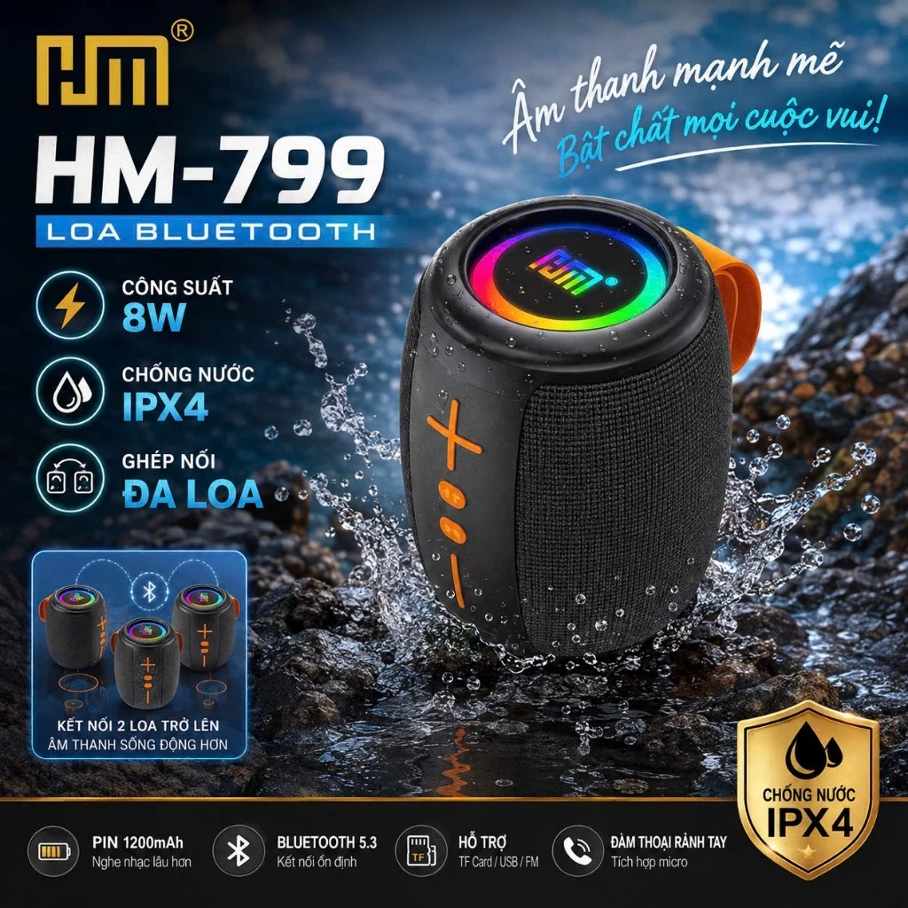 Loa Bluetooth HM-799 không dây bass căng công suất 8W chống nước tốt