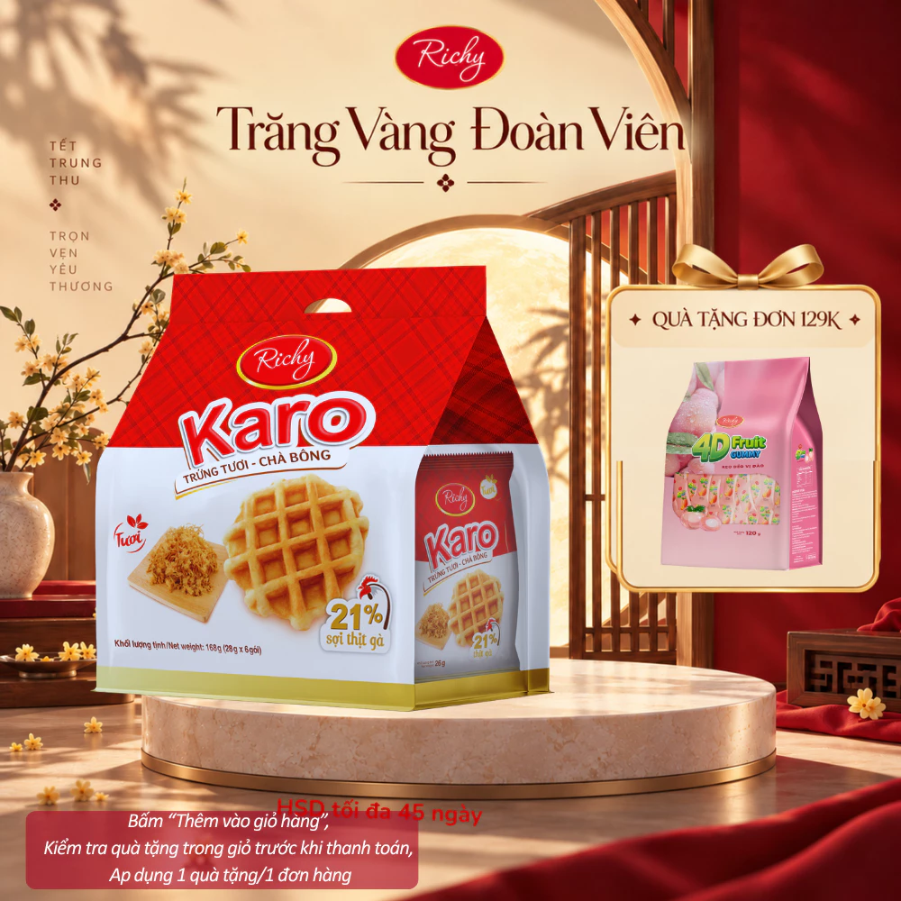 [GIAO NHANH] [Quà Tặng Đơn 129k] Bánh Tươi Richy KARO Bịch 6 Chiếc Vị Chà Bông Sợi Gà, Phô Mai Hoàng Kim