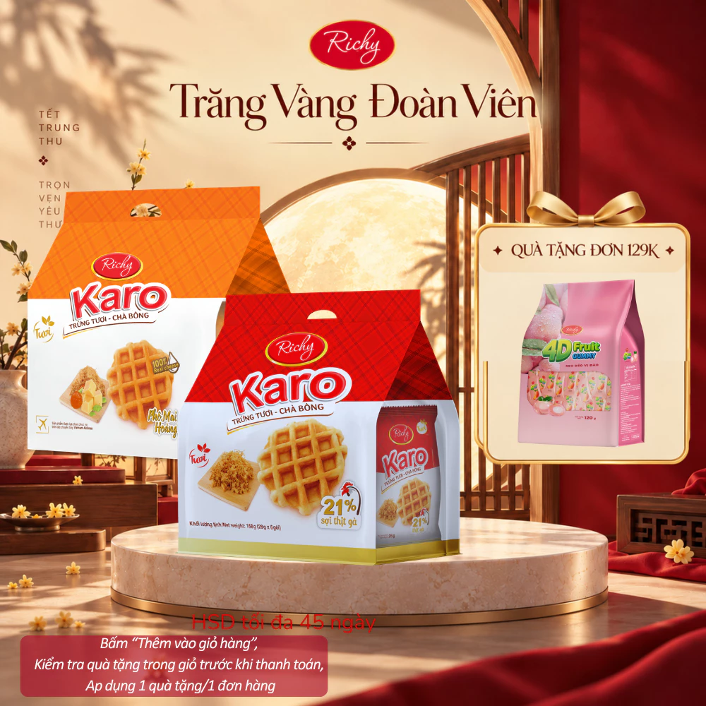 [HOẢ TỐC HN] [Quà Tặng Đơn 129k] Combo 2 Bịch Bánh Richy Karo Hoàng Kim Phô Mai, Sợi Gà Truyền Thống & Trứng Sữa
