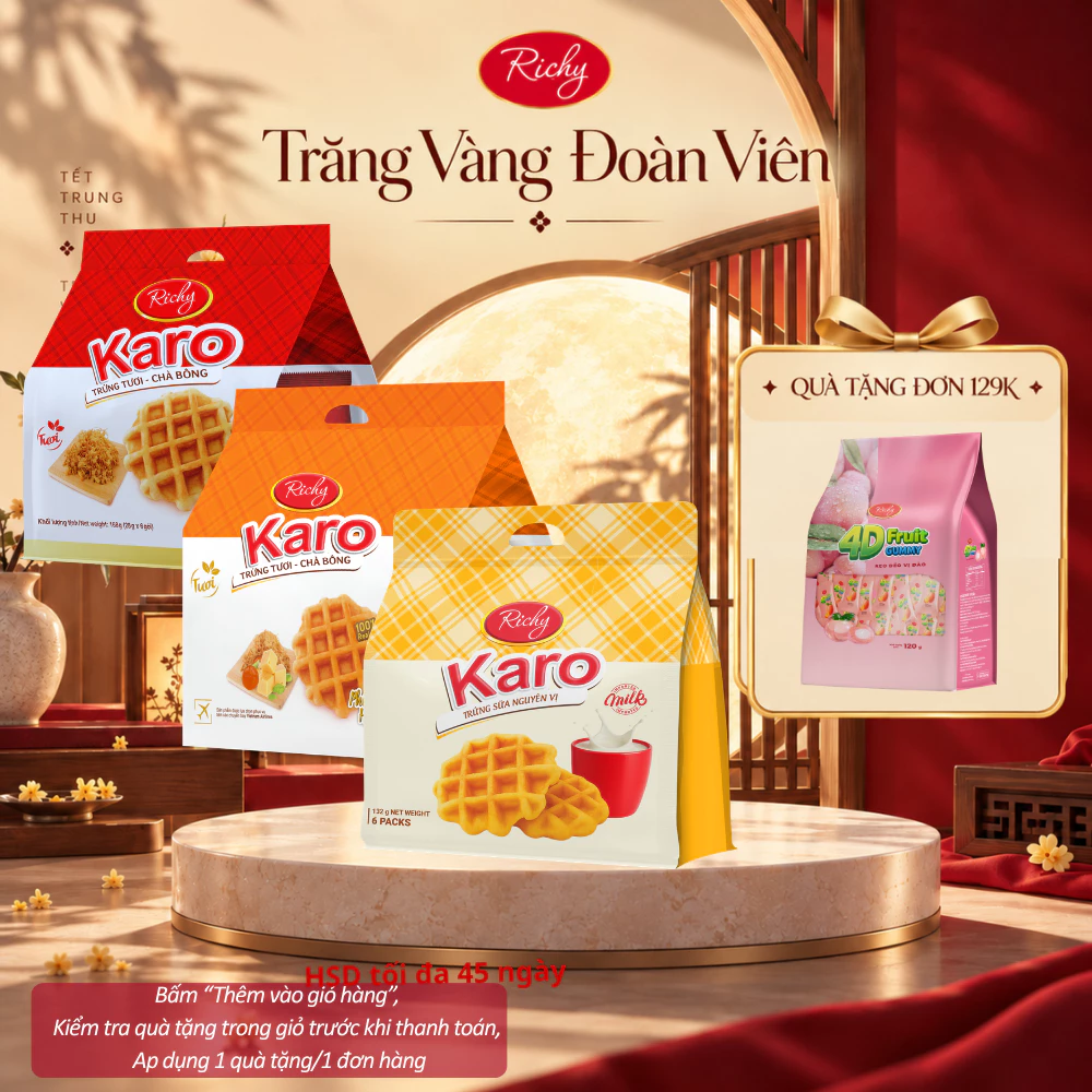 [HOẢ TỐC HN] [Quà Tặng Đơn 129k] Bánh Karo Richy Vị Phô Mai Hoàng Kim, Trứng Tươi Chà Bông & Trứng Sữa