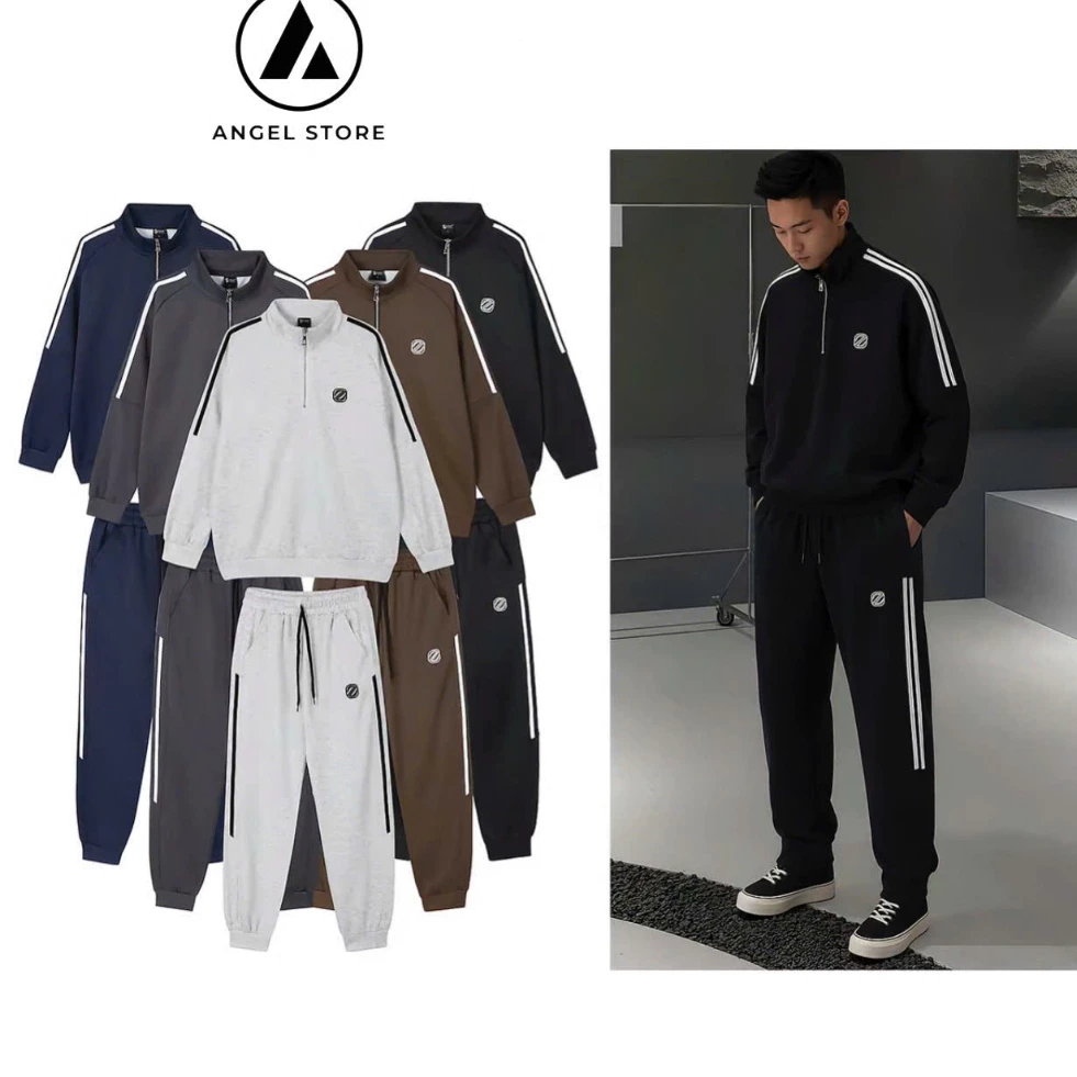 Bộ quần áo nỉ ANGEL STORE cổ khóa zip, chất liệu vải nỉ hai da, hình thêu chữ Z.