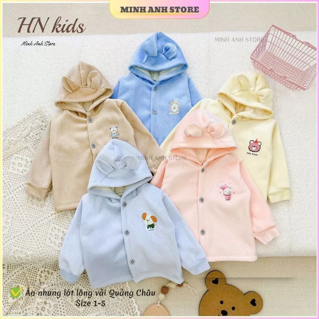 [HN Kids] Áo khoác nhung cao cấp màu trơn vải QC dày dặn siêu nhẹ ấm áp cho bé từ 3-13kg