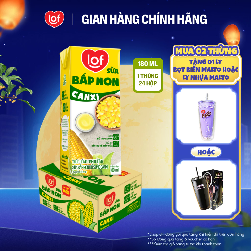 Sữa bắp non canxi LOF thùng 24 hộp x 180ml