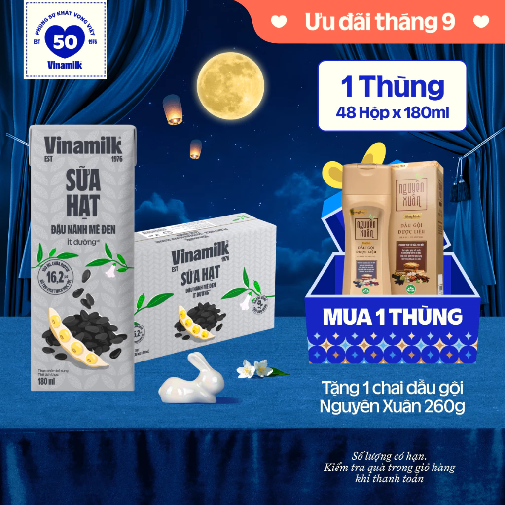 Thùng 48 hộp Sữa hạt đậu nành mè đen Vinamilk hộp 180ml