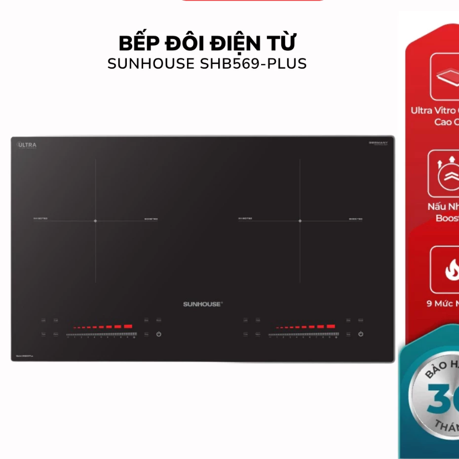 Bếp Đôi Điện Từ Sunhouse SHB569-PLUS - Bảo Hành 36 Tháng, Mặt Kính Cao Cấp ULTRA VITRO CERAMIC