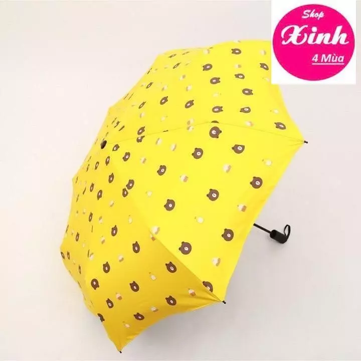 Ô che mưa Gấp Gọn hình gấu Brown, Ô che nắng chống tia UV vải 3 lớp dày dặn (SX4M)