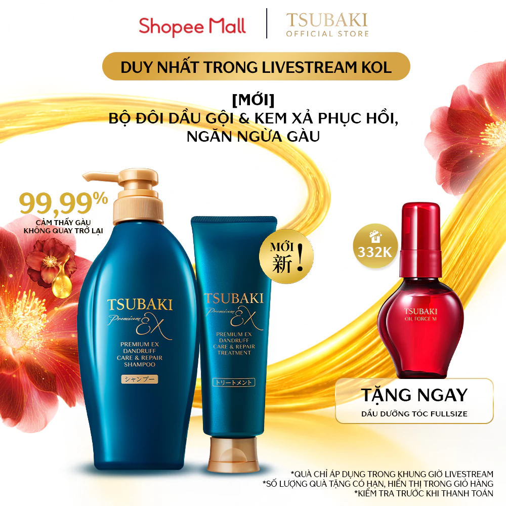 [LS] Bộ đôi gội & kem xả Phục hồi & ngăn ngừa gàu TSUBAKI PREMIUM EX DANDRUFF CARE & REPAIR SHAMPOO 450ML&TREATMENT 160G