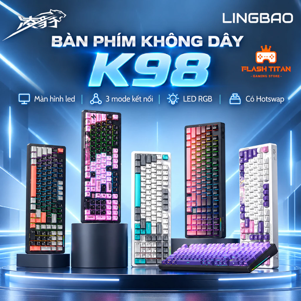 Bàn phím cơ Lingbao K98 | K98 PRO Fullsize Kết Nối Không Dây Bluetooth, Có màn hình LCD, App tùy chỉnh Dùng cho PC,Latop