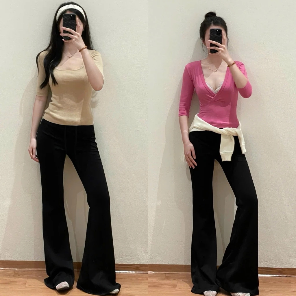 SUXING | Quần Dài Ống Loe Nhẹ Nỉ Mì Mềm Co Giãn Thời Trang Nữ - S360