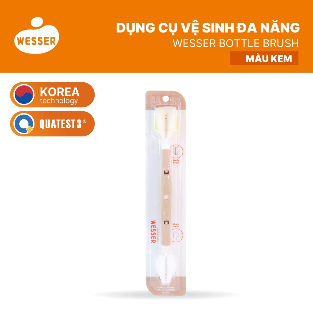 Dụng cụ vệ sinh bình sữa đa năng Wesser - MÀU KEM (MẪU MỚI)