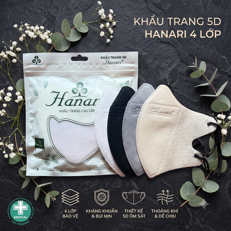 Thùng 600 Cái Khẩu Trang 5D HANARI Mẫu Mới 4 Lớp Kháng Khuẩn Dễ Thở, Chống Bụi Mịn, Giá Siêu Ưu Đãi