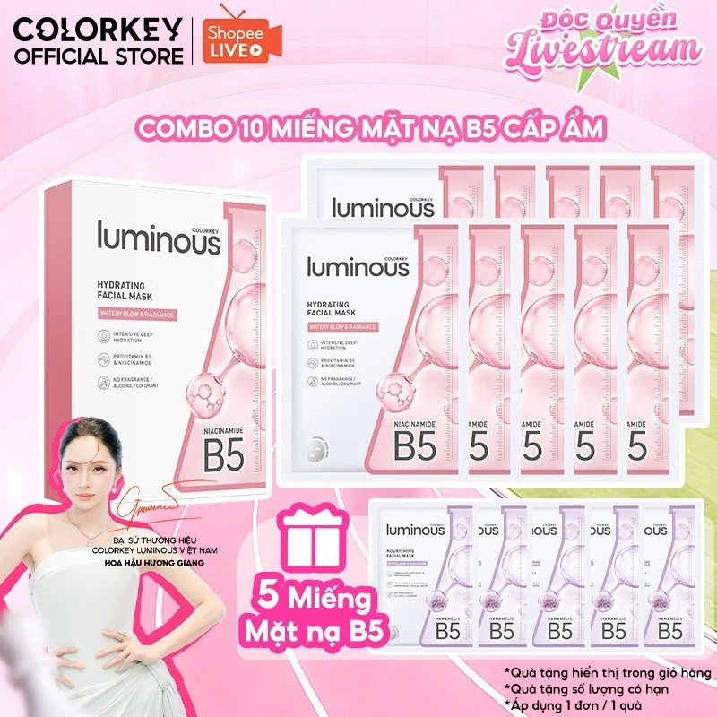 [LIVE] 1 Hộp 10 Miếng Mặt Nạ Giấy COLORKEY LUMINOUS Vitamin B5 Hỗ Trợ Phục Hồi 25ml/miếng