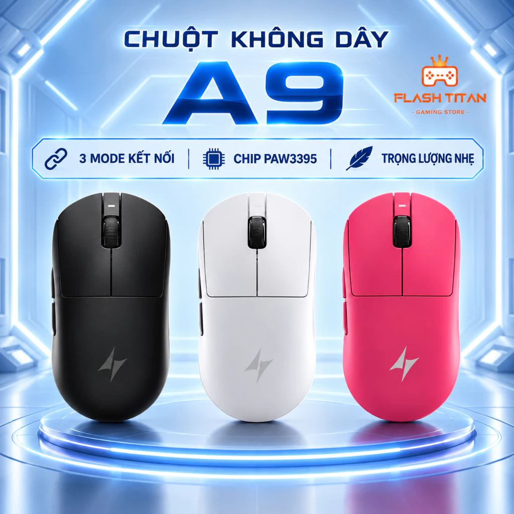 Chuột Không Dây Gaming ATK A9| A9 SE| A9 Plus, 3 mode kết nối, Có app tùy chỉnh Dùng Chơi Game FPS, văn phòng, PC,Laptop