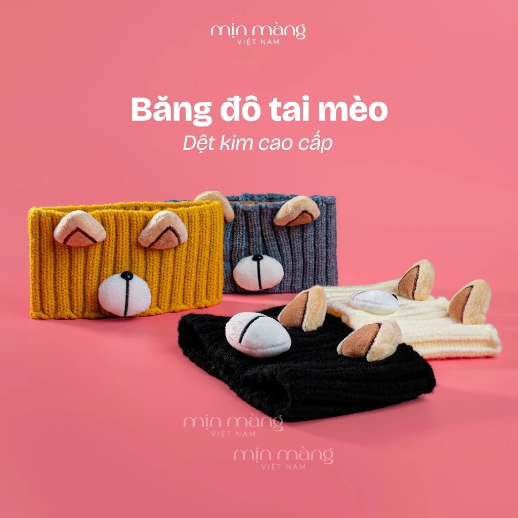 Băng Đô Cài Tóc Rửa Mặt Hình Mèo Dệt Kim Cao Cấp MỊN MÀNG VIỆT NAM Bờm Nữ Skincare Cute Dễ Thương